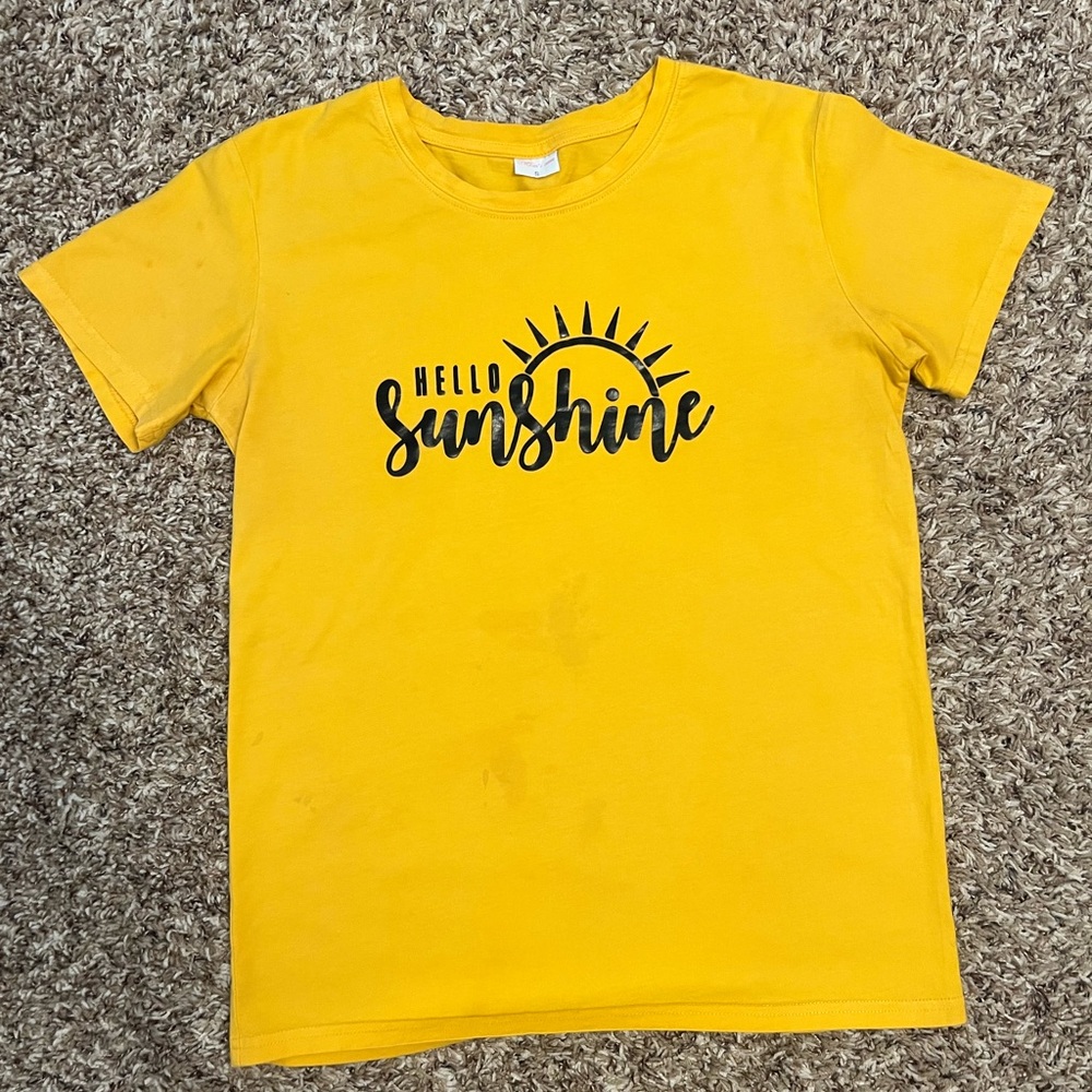 Womens Yellow Hello Sunshine t shirt size S